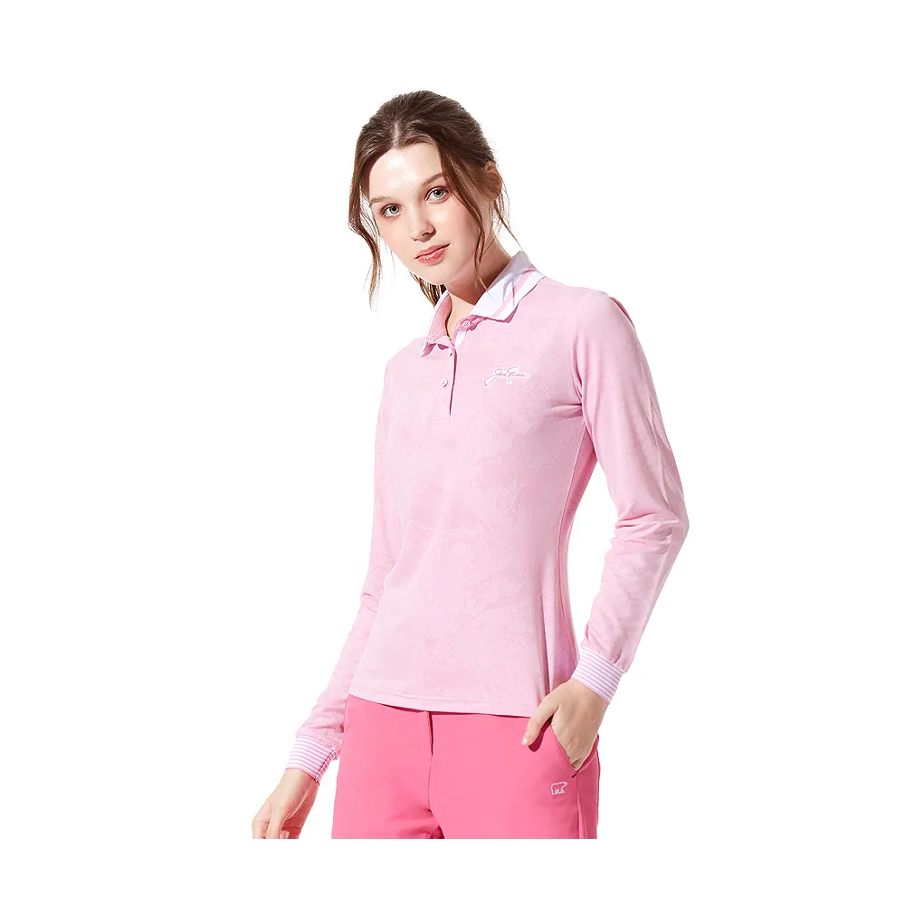 【Jack Nicklaus 金熊】GOLF女款進口緹花吸濕排汗彈性POLO衫/高爾夫球衫(粉色)