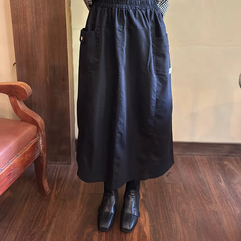 【Hana Mokuba】花木馬日系女裝鬆緊腰雙口袋開岔長裙(長裙)