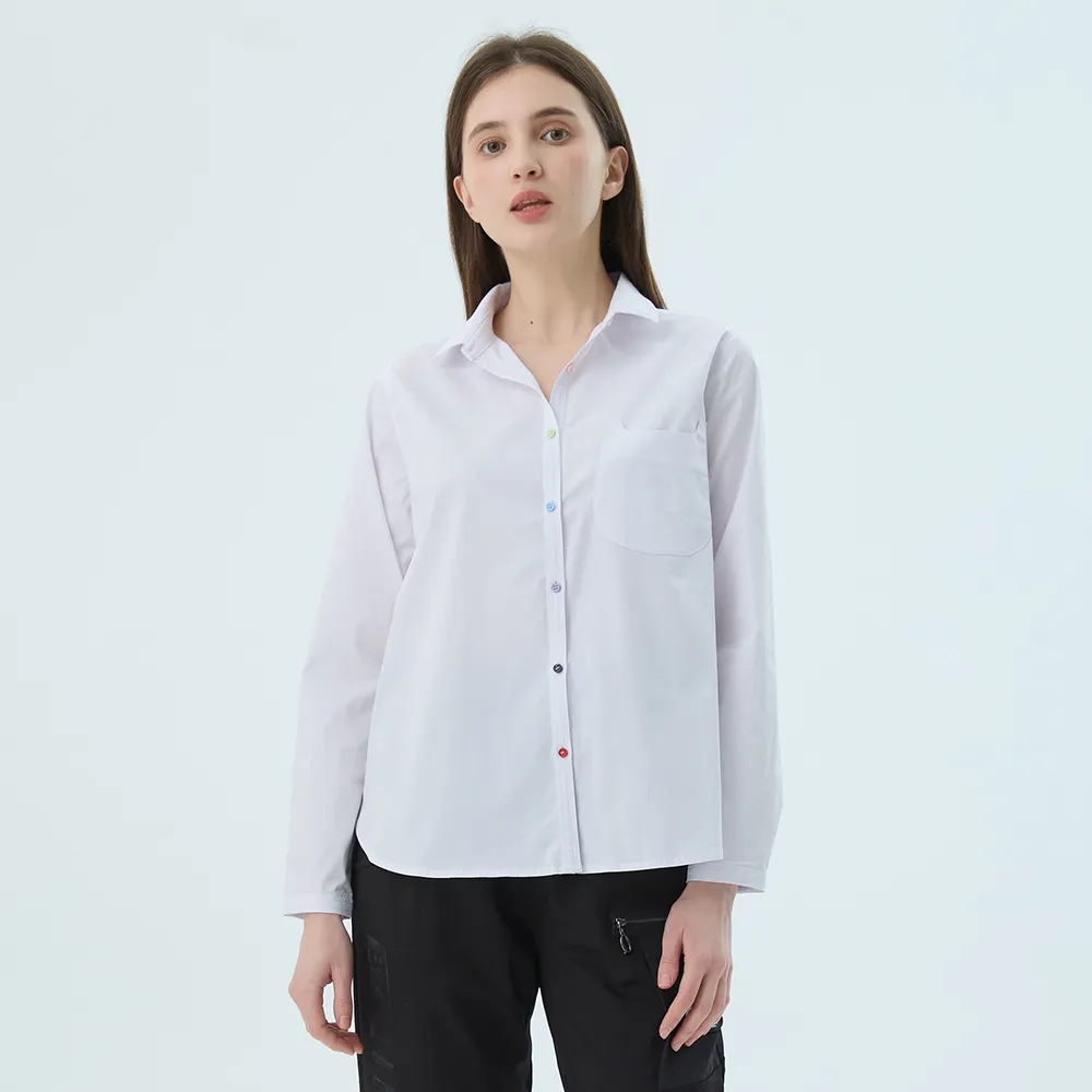 【Qiruo 奇若名品】棉質 排釦 前短後長襯衫長袖白襯衫7158A