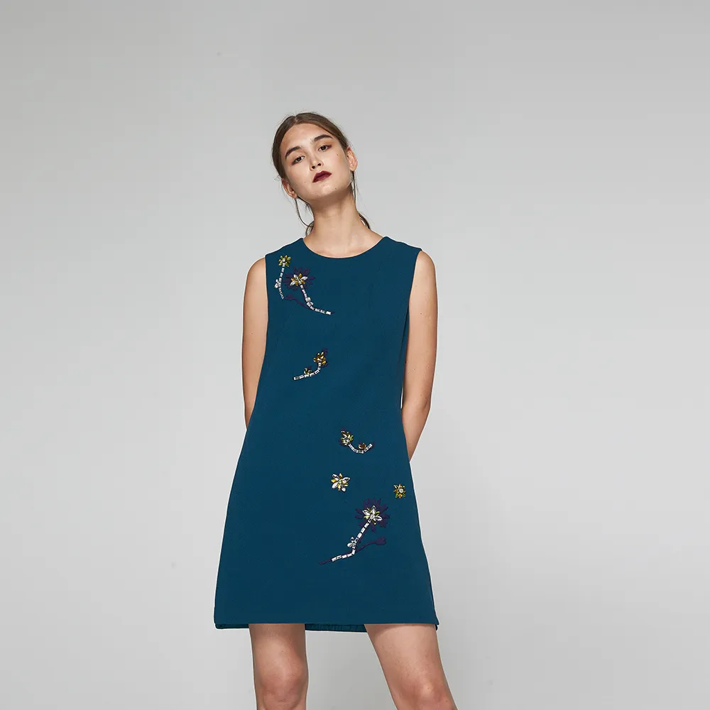 【ICHE 衣哲】質感系立體鑲飾造型禮服洋裝-綠