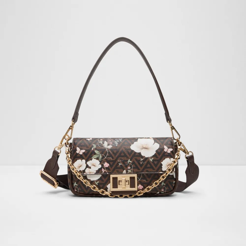 【ALDO】AUDETA-品牌印花花卉鍊條肩背包/斜背包(咖色)
