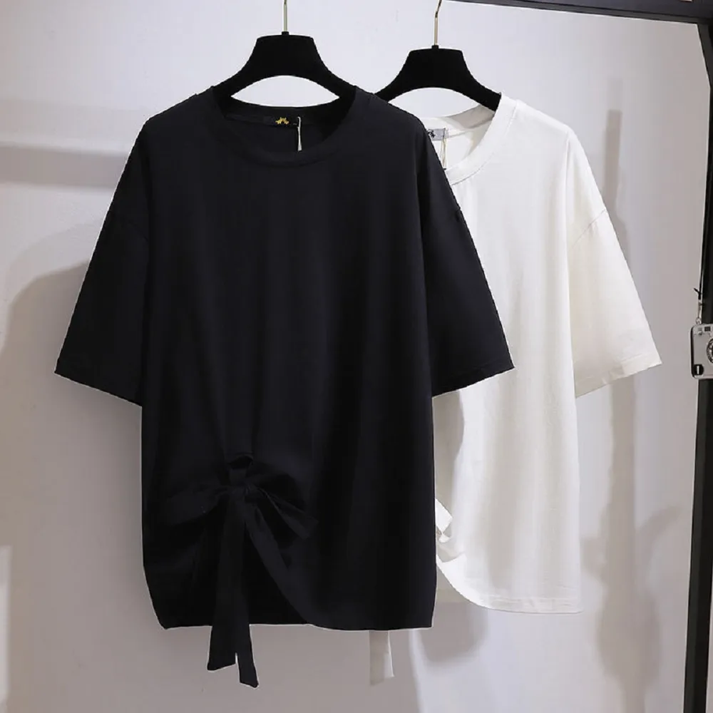【ASister 小姊姊】AS2555#女裝｜中大尺碼上衣☆*圓領下襬蝴蝶結上衣(2色 2XL-6XL)
