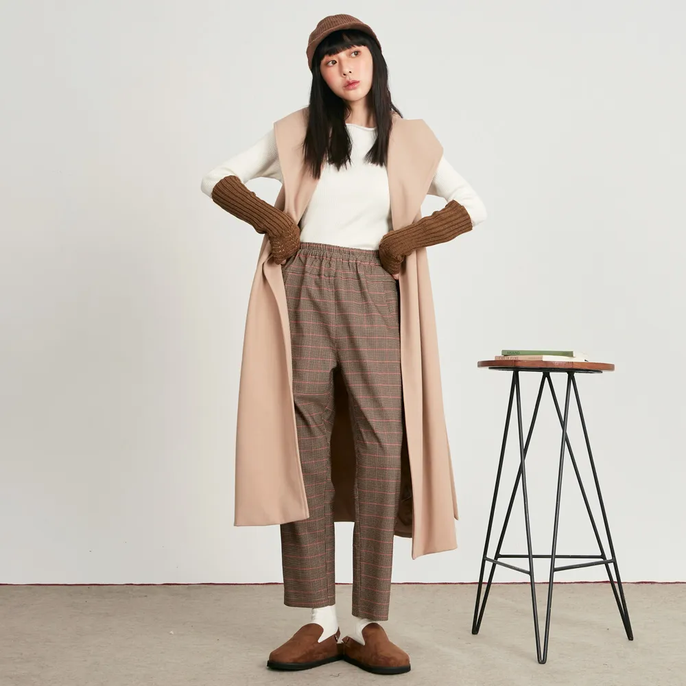 【betty’s 貝蒂思】出清品  學院風細格紋長褲(咖啡)