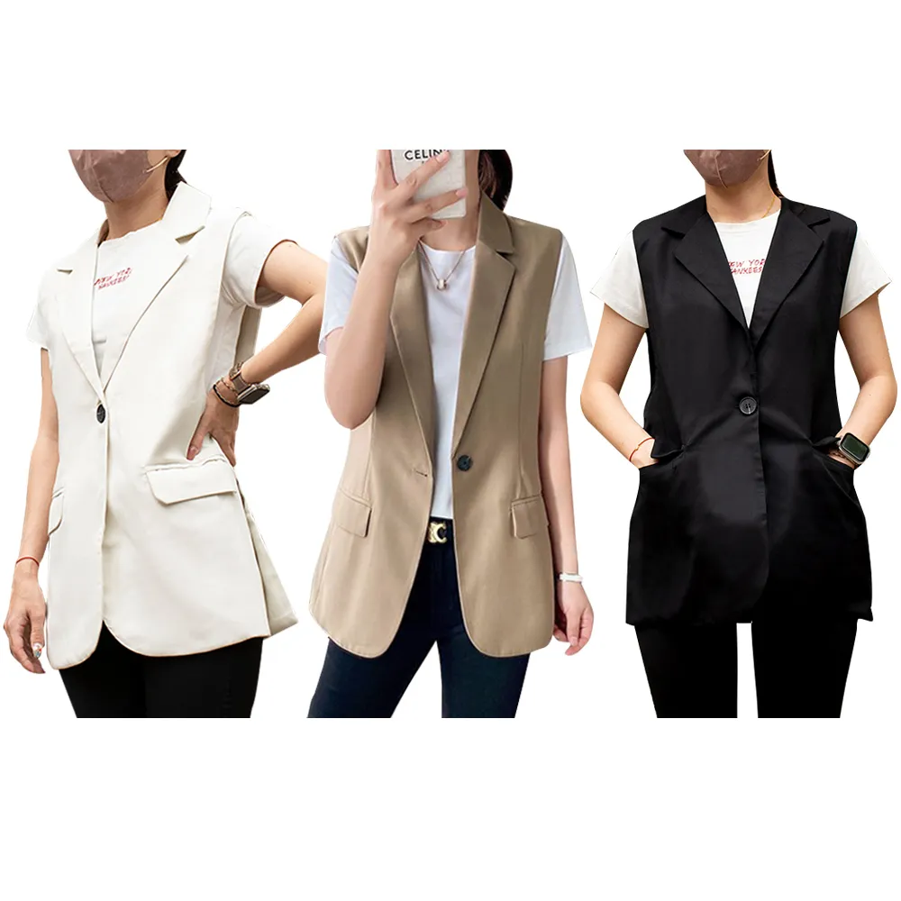 【QIDINA】2入 四季百搭立體剪裁顯瘦西裝背心-B(外搭背心女 馬甲背心夾克 休閒背心外套 長版背心)