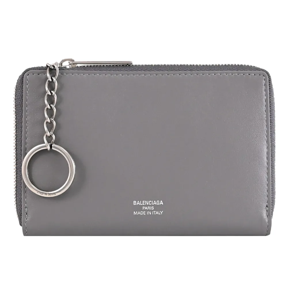 【Balenciaga 巴黎世家】經典燙銀LOGO信用卡證件名片鑰匙零錢包(灰)