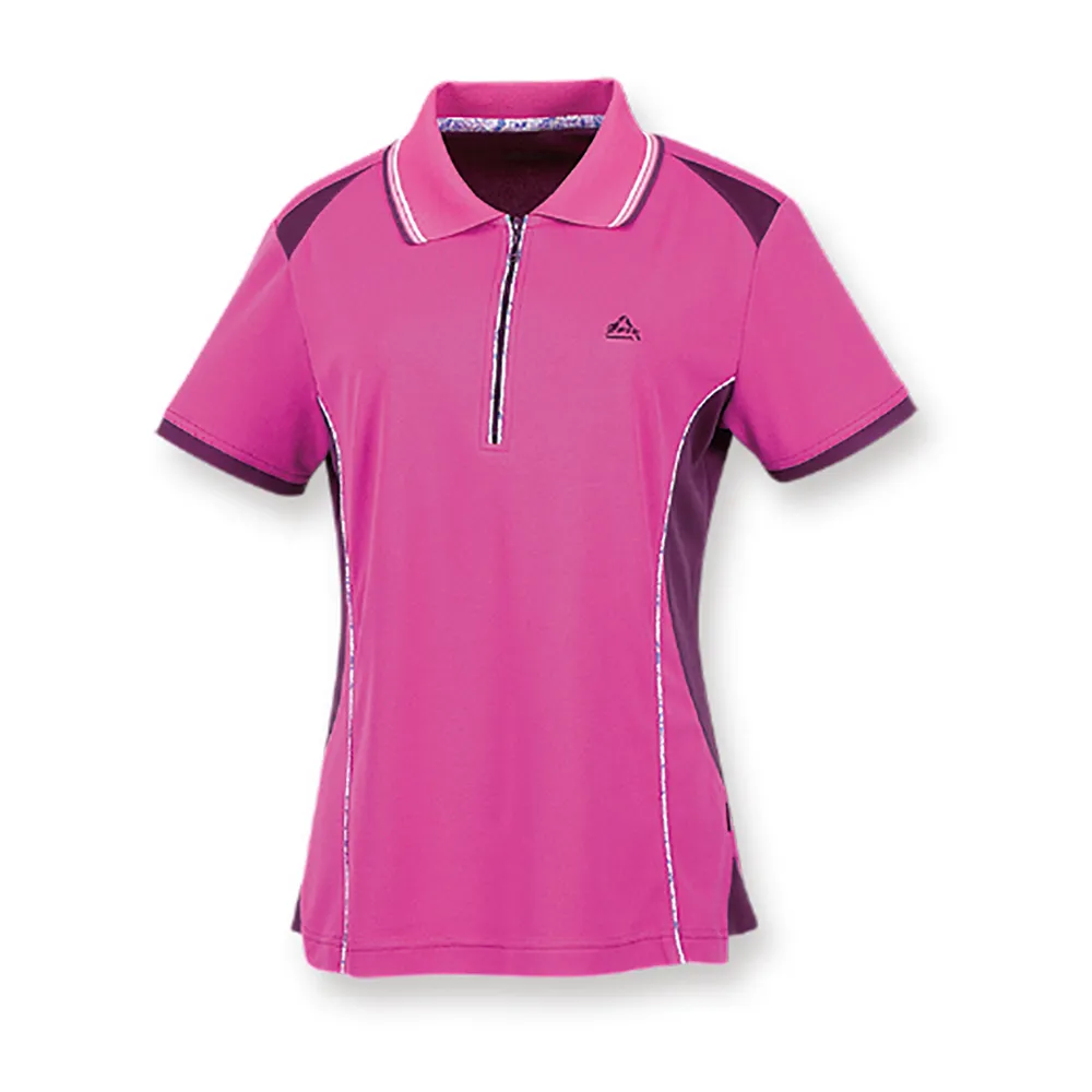 【Fit 維特】女-吸排抗UV咖啡紗短袖POLO衫-紫紅 HS2101-65(抗UV/POLO衫/吸濕排汗)
