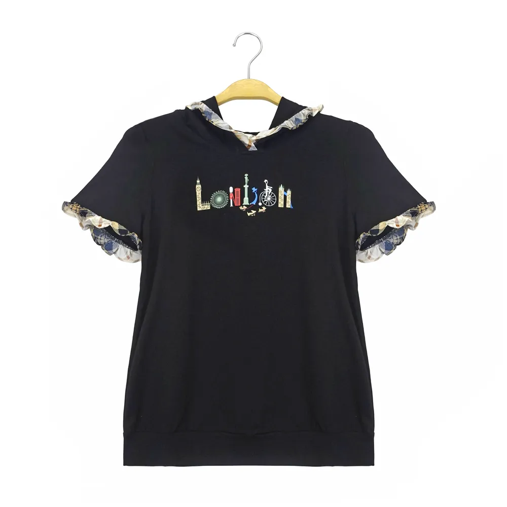 【Kinloch Anderson】荷葉連帽印花上衣 金安德森女裝(KA0753026 黑)