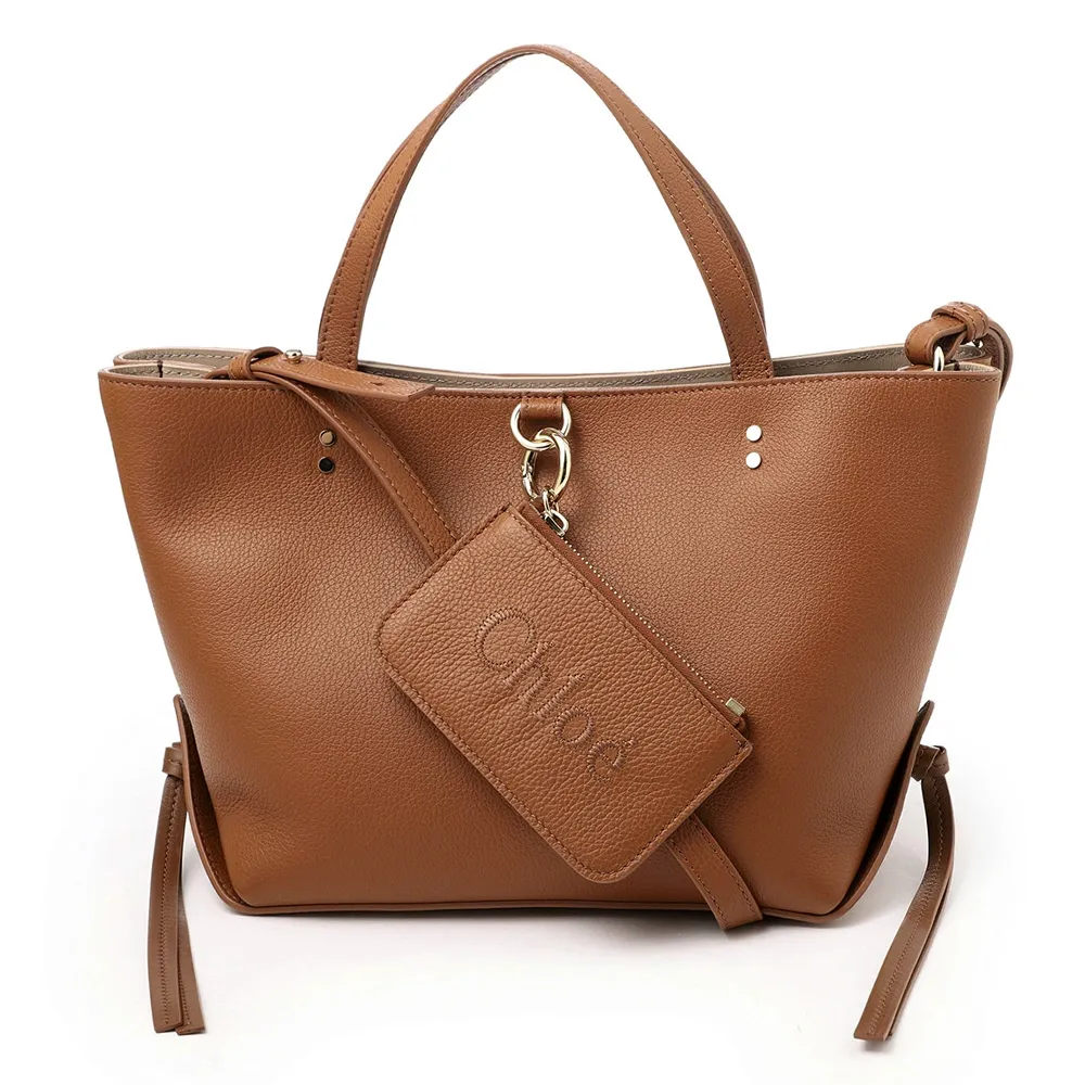 【Chloe’ 蔻依】CHC23SS119J3225M 經典SENSE TOTE牛皮素色手提斜背小號托特包(棕色)