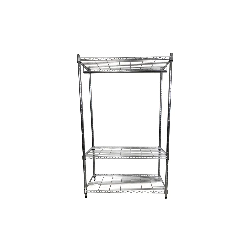 【A+Courbe】MIT耐重三層架-附衣桿45x90x135cm(鐵力士架/鐵架/收納架/置物架/層架/架子)