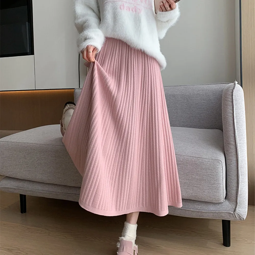 【巴黎精品】高腰半身裙中長裙A字裙子大碼休閒大尺碼女裝(加厚高腰純色女裙子4色n1lg77)