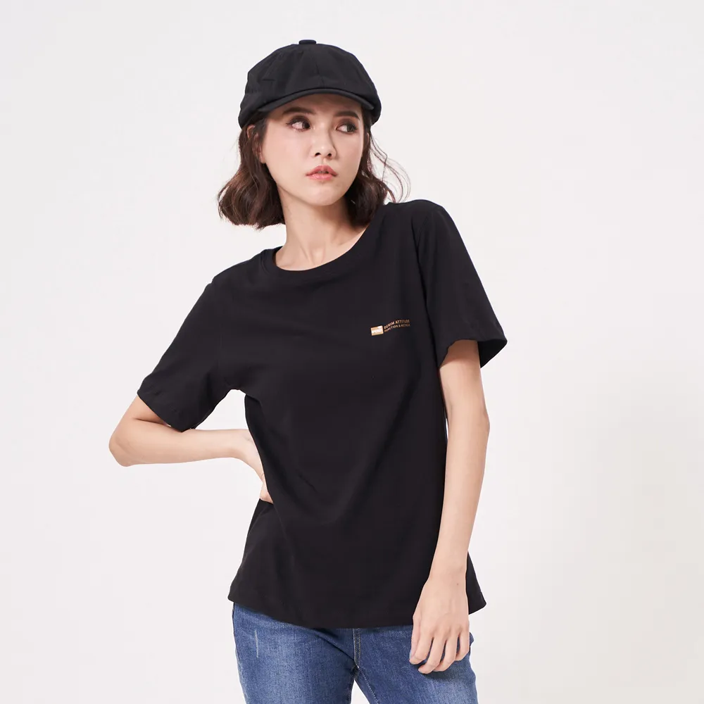 【5th STREET】雙11 女裝 短t 短袖 上衣 t恤 TEE 有機棉 循環 logo 黑色(570932)