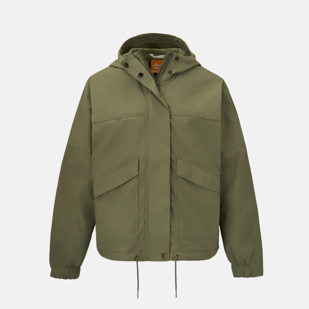【Timberland】女款灰綠色寬版防潑水外套(A42AF590)