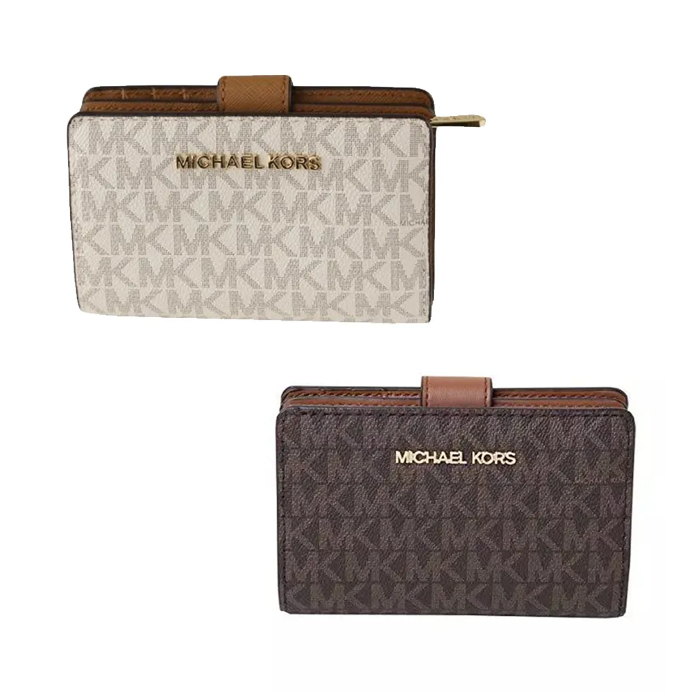 【Michael Kors】滿版LOGO防刮皮革中夾