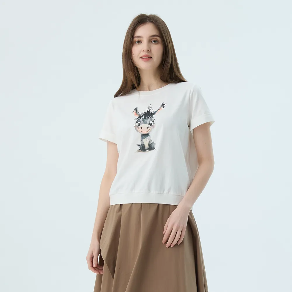 【Qiruo 奇若名品】專櫃精品白色可愛小毛驢短袖上衣2062A  棉質女裝