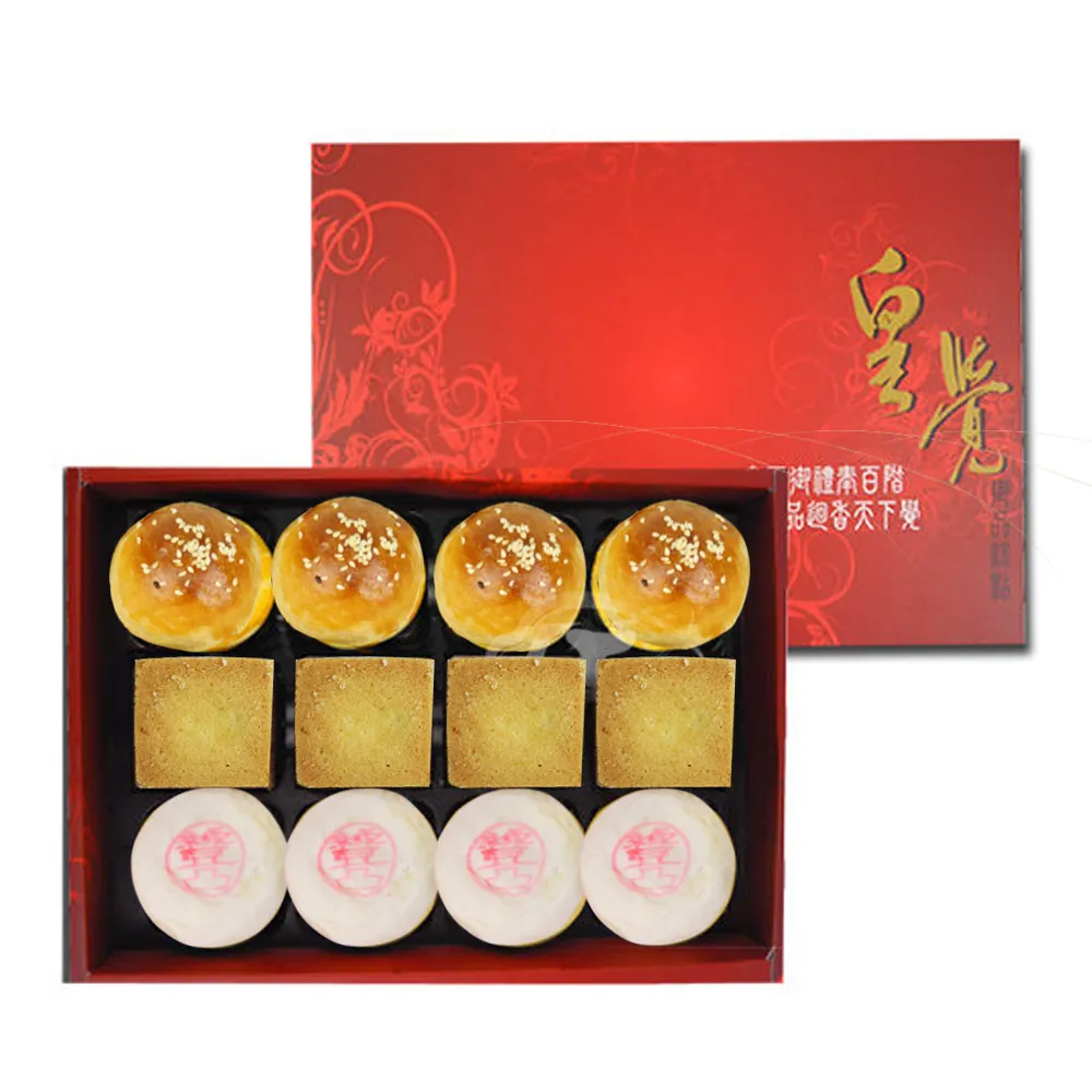 【皇覺】臻品系列-經典酥餅12入禮盒3盒組(綠豆椪-葷+蛋黃酥+鳳梨酥)_年菜 年節禮盒