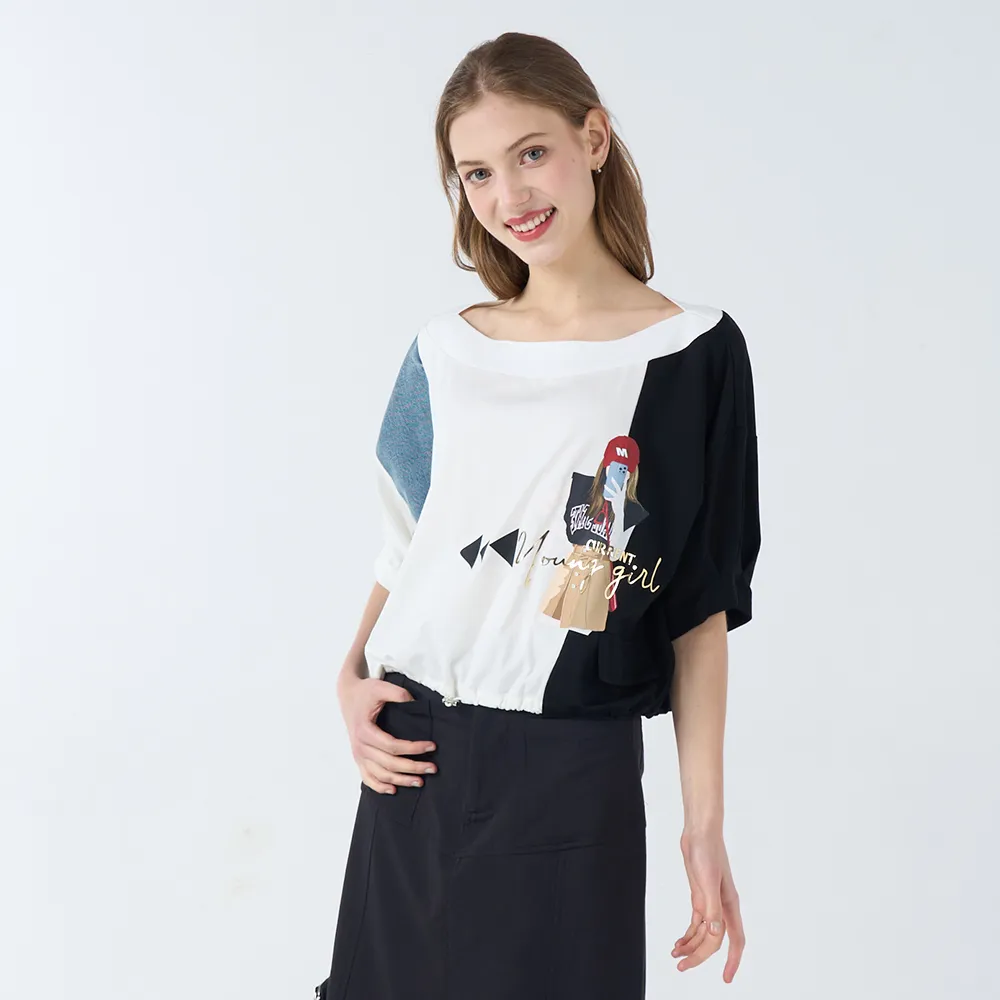 【Qiruo 奇若名品】春夏專櫃精品藍白黑三色上衣7016A 時尚短袖 