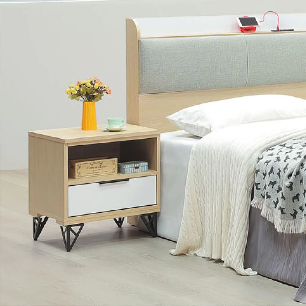 【ASSARI】原木雙色鐵腳床邊櫃(寬51x深40x高52cm)