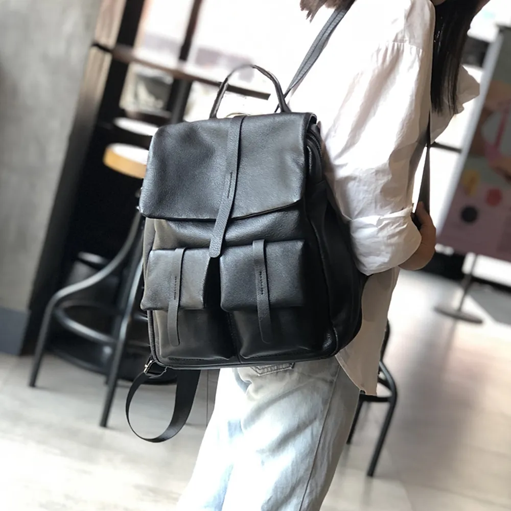 【米蘭精品】現貨+預購 真牛皮後背包真皮革雙肩包旅行包(復古文藝肩背女包包3款ma1mk16 C)