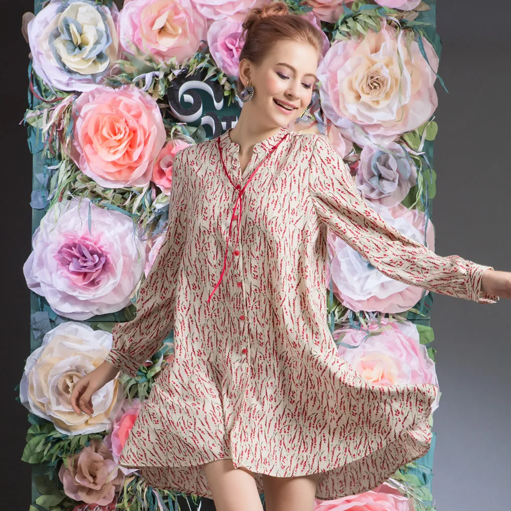 【MAGIQUE WARDROBE】前短後長印花洋裝(米紅印花)