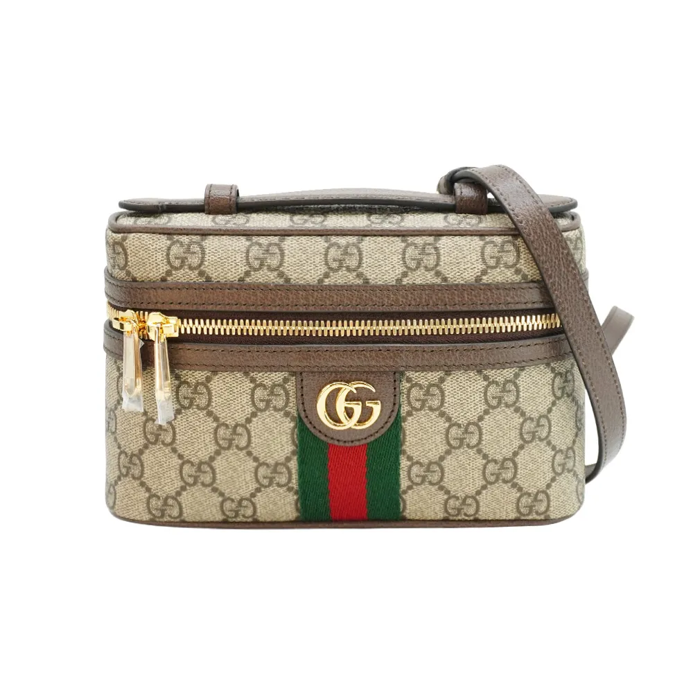【GUCCI 古馳】Ophidia 帆布手提兩用斜背化妝包(816357-烏木)