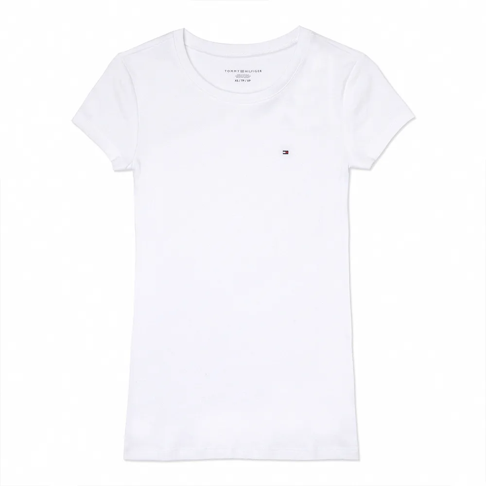 【TOMMY HILFIGER】TOMMY 刺繡Logo素面短袖T恤 上衣-女-白色(平輸品/素T/短T)