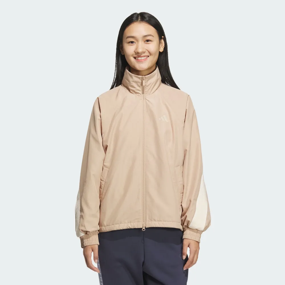 【adidas 愛迪達】外套 女 運動立領外套 亞規 WORD WV JKT 奶茶 JZ8442(S3197)