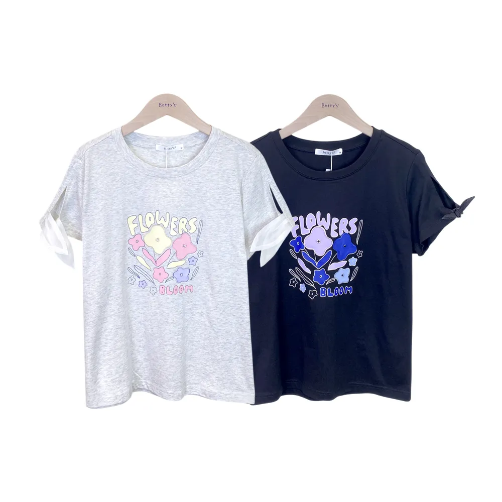 【betty’s 貝蒂思】繽紛花園袖口開岔造型T-shirt(共二色)