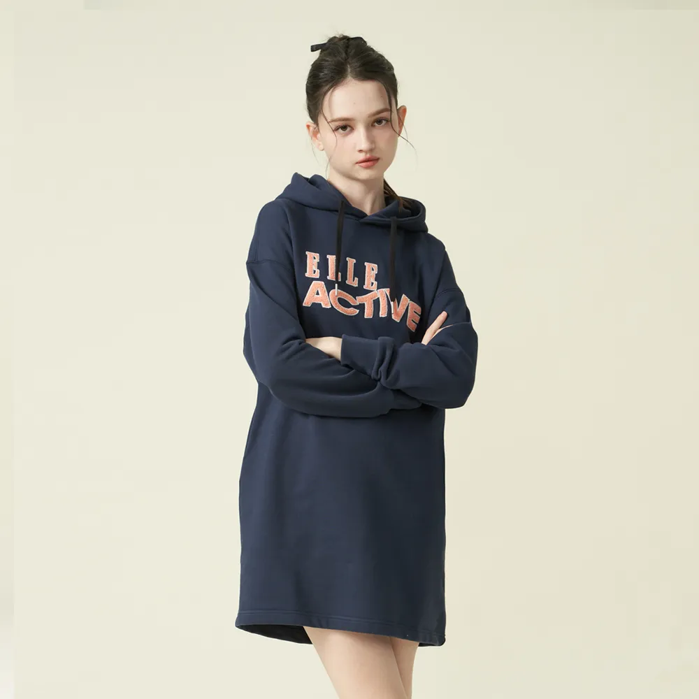 【ELLE ACTIVE】女款 保暖長版連帽上衣/洋裝-深藍色(EA24A2W2601-39)